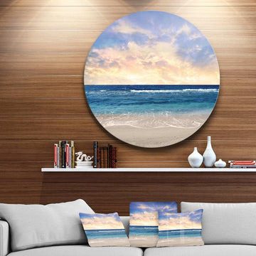 Clear Blue Sky and Ocean at Sunset - Sea & Shore Round Metal Wall Art